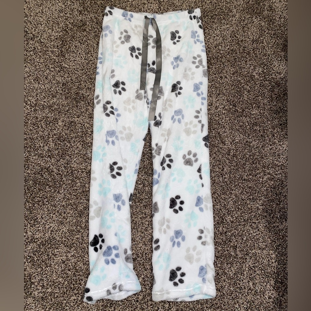 Cozy Paws Pajama Pants - White with Black and Gray Paws